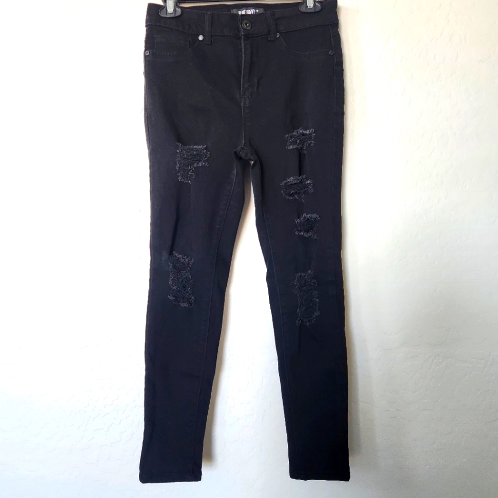 Blue Savvy Womens Jeans Skinny Distressed Mid Rise Size 7 / 28 Black